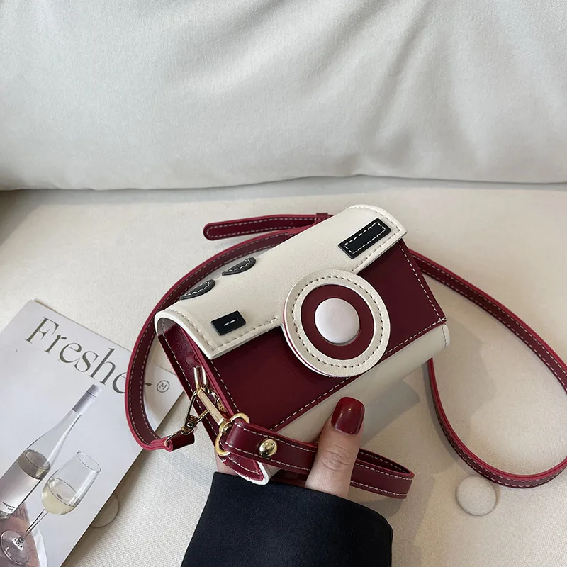 Camera Unique PU Shoulder Girls Crossbody Bags Casual Mini Contrasting Colors Crossbody Bag Shoulder Bag Purse Messenger Bags