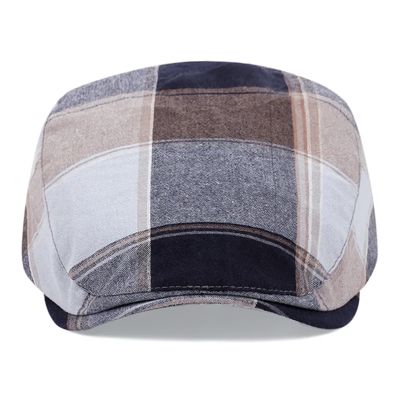 Checked Beret Hat for Women British Retro Casual Flat Cap Men Outdoor Sun Protection Hat