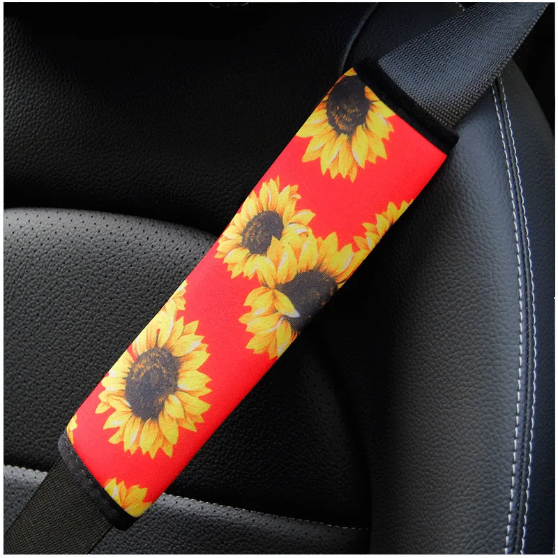 23cm Car Seat Belt Cover Daisy Sunflower Knitted Fabric Universal Auto Seat Belt Covers Shoulder Protection