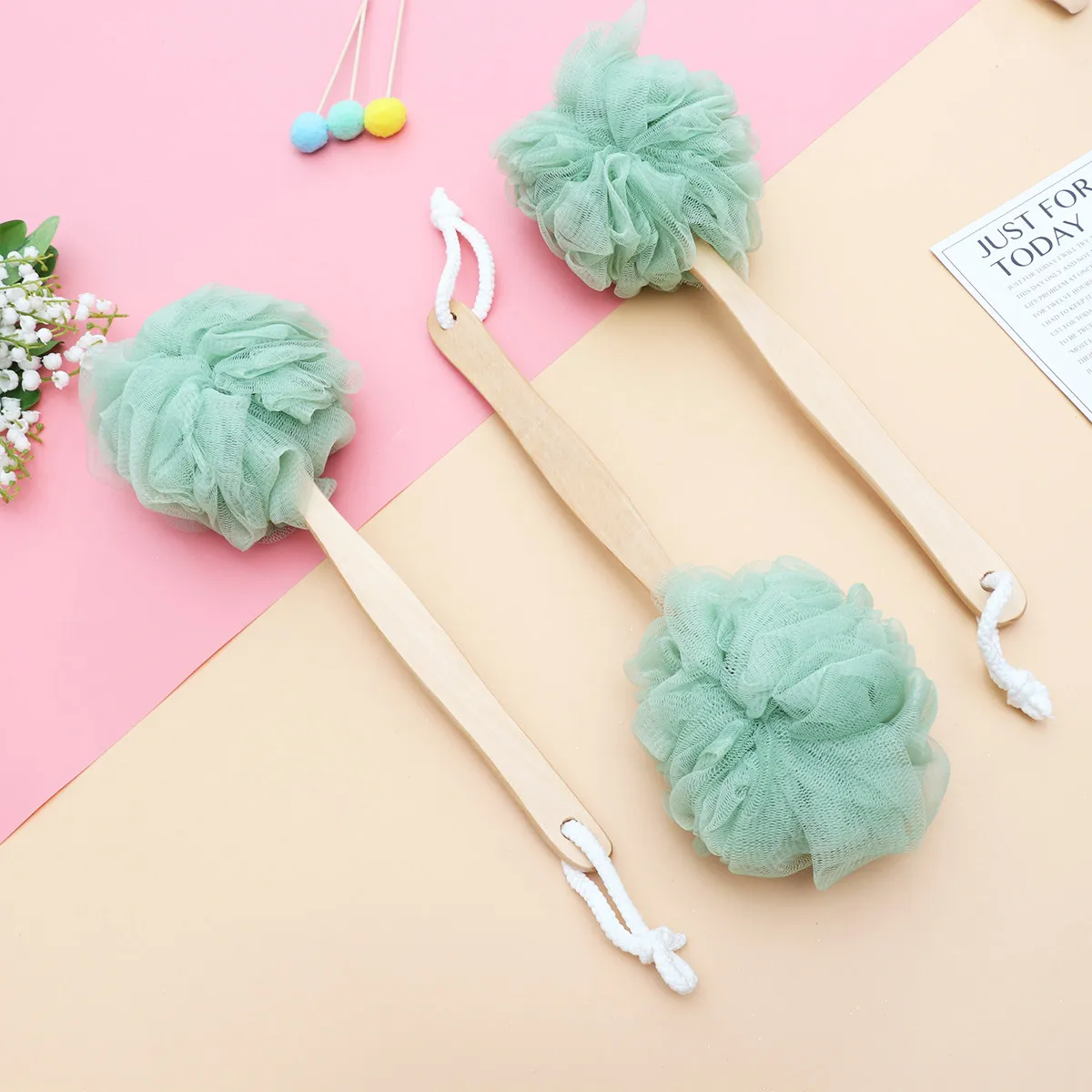 

3pcs Nylon Long Handle Bath Ball Portable Shower Back Scrubber Green For Body Exfoliation Massage Soft Bristle Eco-Friendly Tool