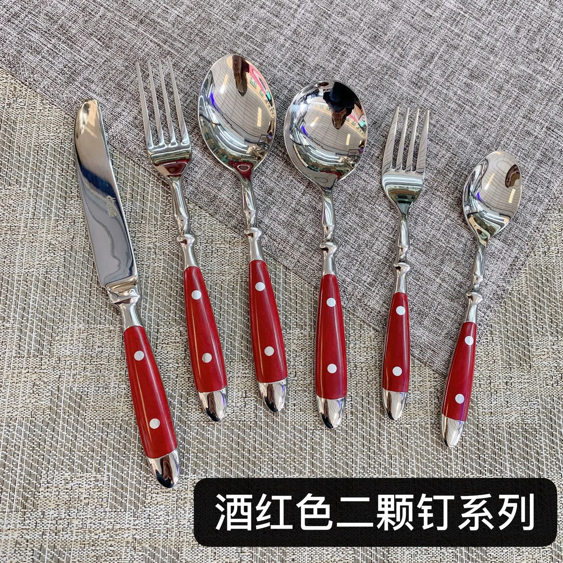 

Stainless steel western tableware knife fork spoon wooden handle hotel supplies restaurant