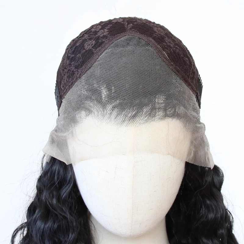 

Natural black front lace chemical fiber high temperature large wig realistic European and American wavy wool curly hair whole