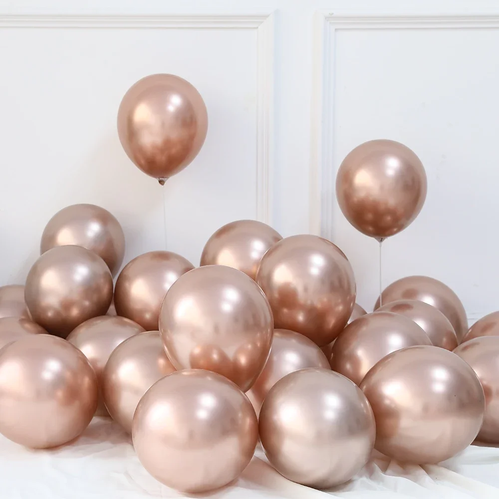 New 20Pcs 5/10/12Inch Rose Gold Champagne Gold Chrome  Balloons Chrome Metal Globos Birthday Party Wedding Decorations Baby Show