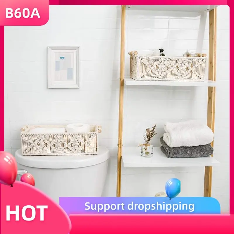 

B60A Macrame Storage Baskets Countertop Toilet Tank Shelf Cabinet Organizer Box Set Of 2 Handmade Woven Boho Decor