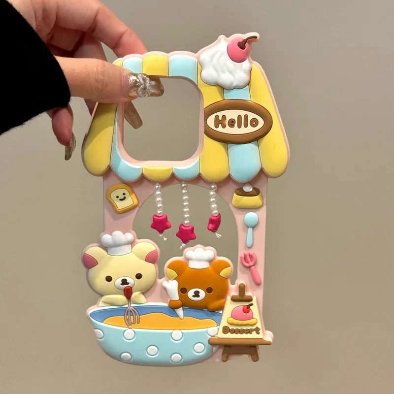 

Korea ins pop Cartoon Bear dessert house 3D Case For iphone 16 pro max silicone Soft cover for iphone 17 15 14 13 pro max 15PM