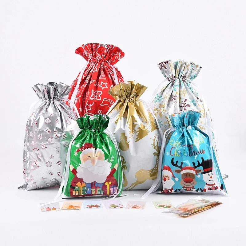 2024 Christmas Gift Bag Pouches Extra Large New Year Gift Candy Bags Laser Printing For Christmas Package Decoration PE Xmas Bag