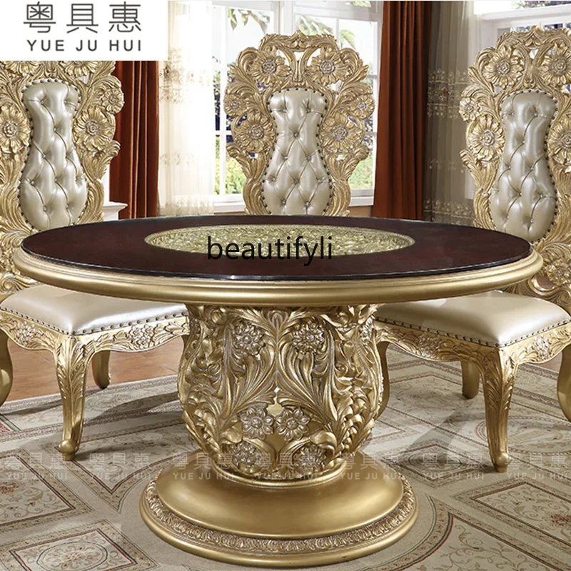 z183 European solid wood carved round dining table 1.5 meters 6 people round dining table French palace family dining table