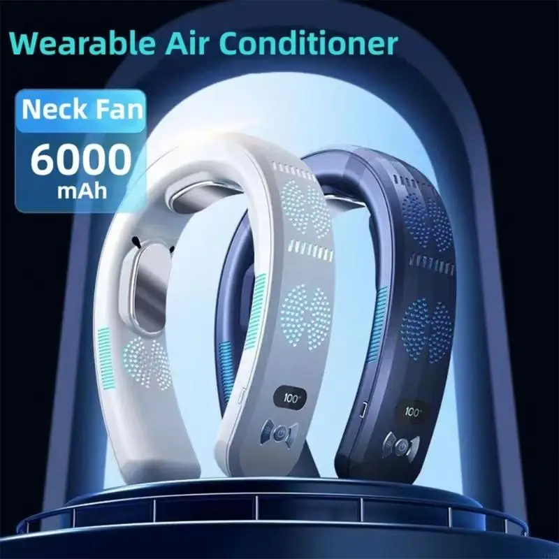 J1HF Mini Neck Fan Portable Bladeless Neck Heater Fan Rechargeable Air Cooler Small Summer Sport Fan ABS Material for Outdoor
