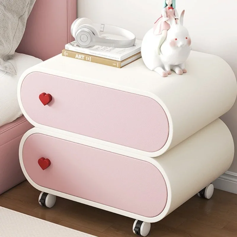 Dopamine solid wood bedside table Cream wind storage cabinet Wheel storage cabinet Children's small narrow side cabinet
