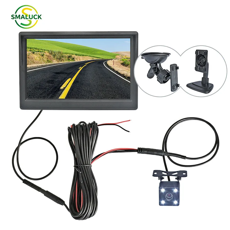 

SMALUCK 5-дюймовый TFT LCD монитор для автомобиля, система парковки с камерой заднего вида и LED-подсветкой, простая установка