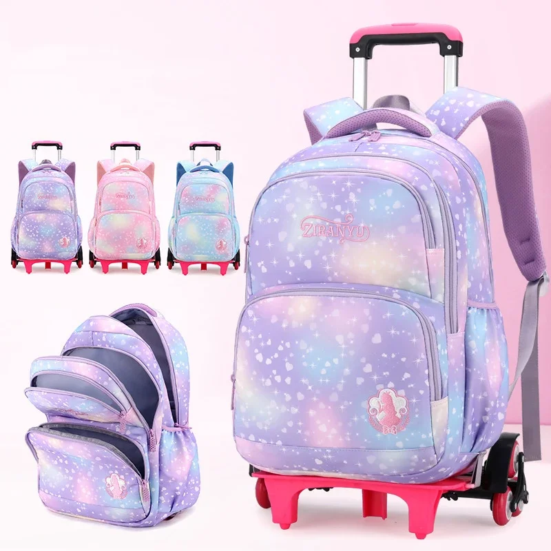 

Children School Backpack Set with Wheels Students Bags for Girls Trolley Bag Cute Schoolbag Rolling Wheeled Backpack Child Girl