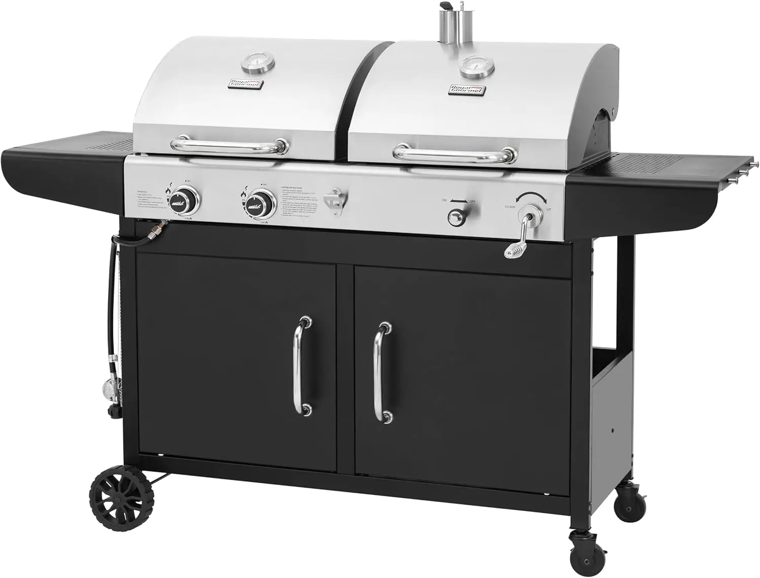 Propane Gas and Charcoal Grill Combo, Dual Fuel BBQ Grill with 2 Side Shelves for Outdoor Patio Garden Backyard Barbecue