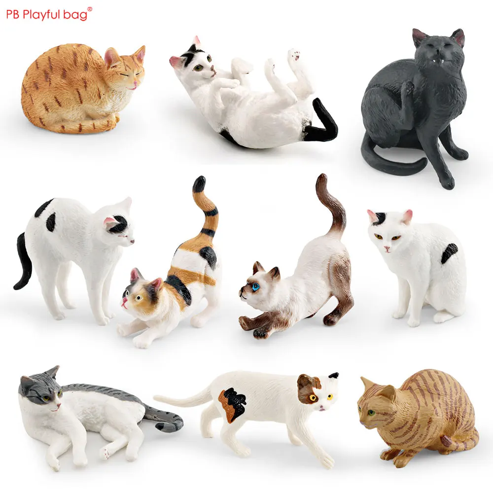 10 stks Simulatie Huisdier Kat Model Set Zwart Oranje Katten PVC Ornamenten Statische Effen Beeldje Speelgoed HG193