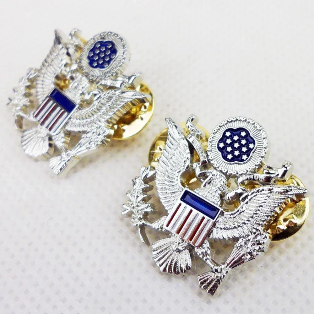 PAIR US BADGE WWII AIR FORCE GENERAL OFFICER SHOULDER EAGLE MINI INSIGNIA PIN COCKADE SILVER