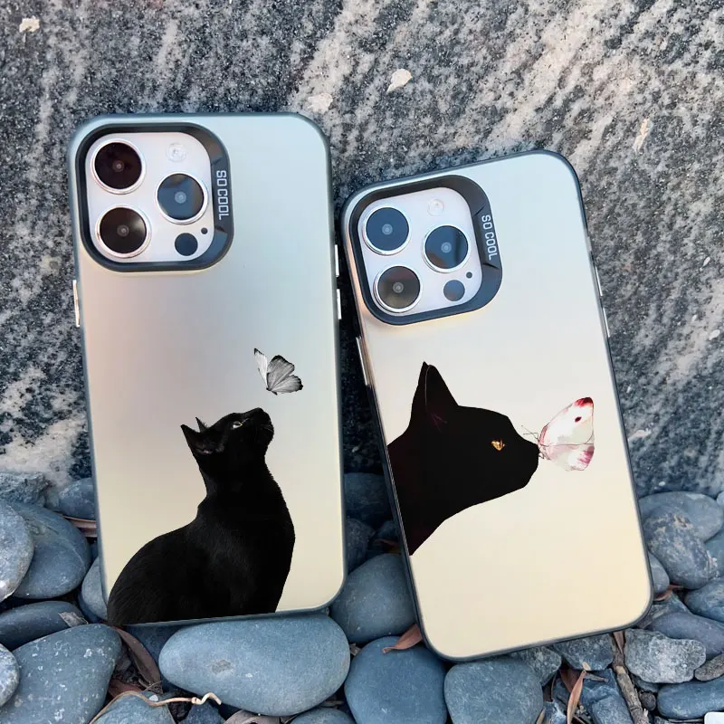 Schwarze, coole Katzen-Handyhülle mit Laser-Design, stoßfest, für iPhone 17, 16, 15, 14, 13 Pro Max, 12, 11 Pro Max, 13 Mini, 15, 14 Plus