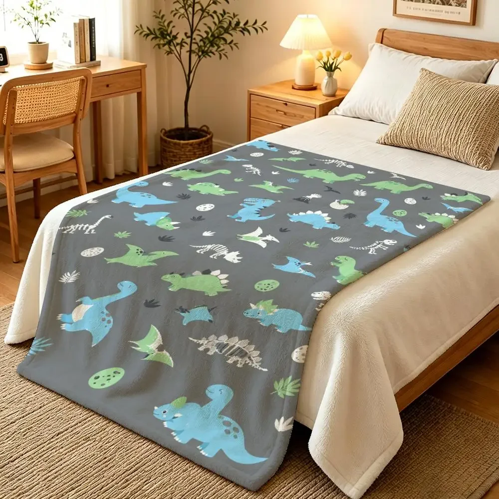 Cute Dinosaur Paradise Throw Blankets Soft Warm Flannel Blanket Bedding for Bed Living room Home Sofa