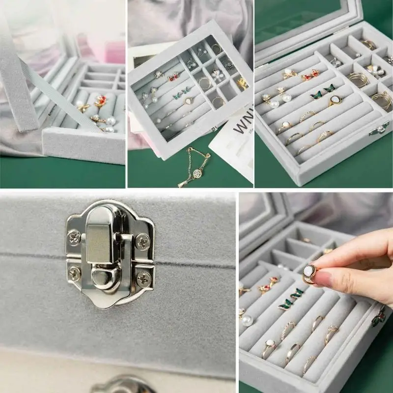 

652F Earrings Storage Box Ring Display Box Transparent Cover Dustproof Necklace Bracelet Jewelry Container Women Lady Gifts