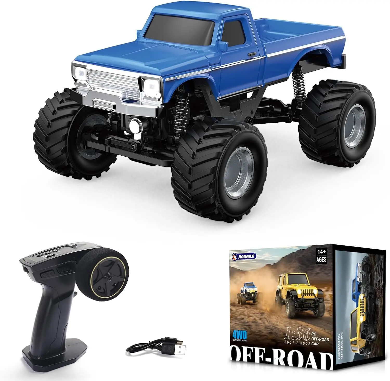 

36 Mini RC Crawler, 4WD Off-Road RC Truck with 2.4GHz Remote Control, Rechargeable Battery, LED Lights, Ready-to-Run (RTR) RC Car Model for Adult Hobbyists, Gift Toy (Blue)