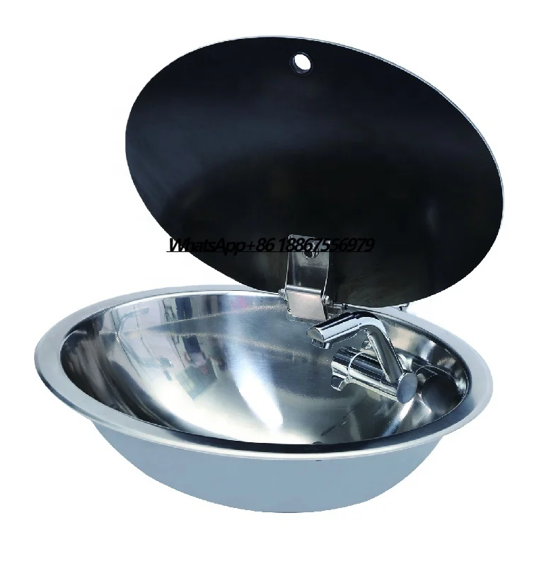 

Stainless Steel Hand Wash Sink with Water Faucet and Tempered Glass Lid for RV caravan Motorhome Yacht Boat GR-589A