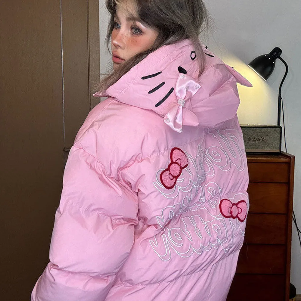 

Hello Kitty Ins Style Sweet and Cute Cotton Jacket Suitable for Winter Women Thick Cotton Jacket Loose Hooded Jacket Fashionable