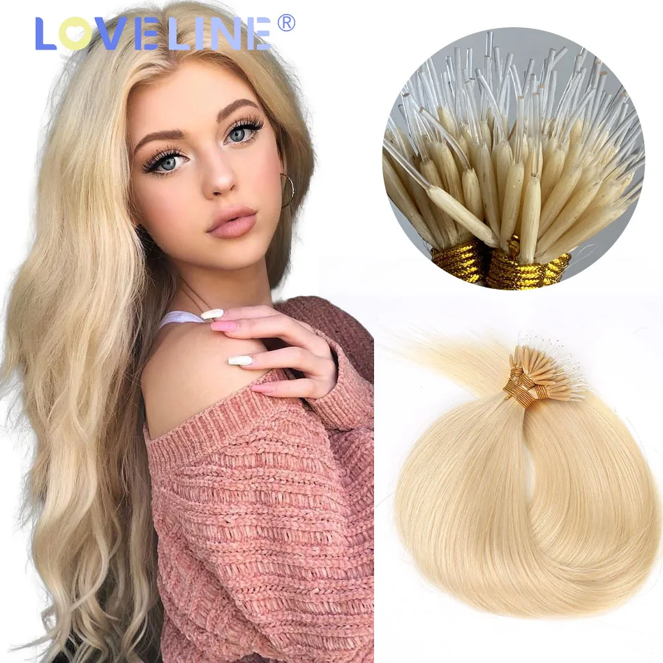 LOVELINE HAIR Plastic Tip Straight Real Human Hair Extensions Micro Beads Keratin Hair Pure Color 1g/strand 14-24 Inch