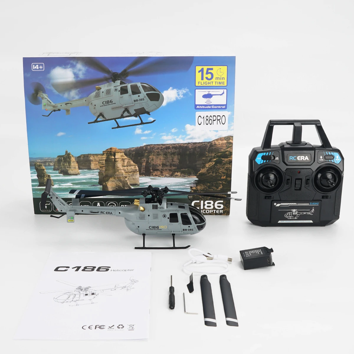 RC ERA C186 Pro 2.4G 4CH مقياس BO105 6-محور الدوران البصرية تدفق التعريب Flybarless التحكم عن بعد هليكوبتر VS Eachine E120