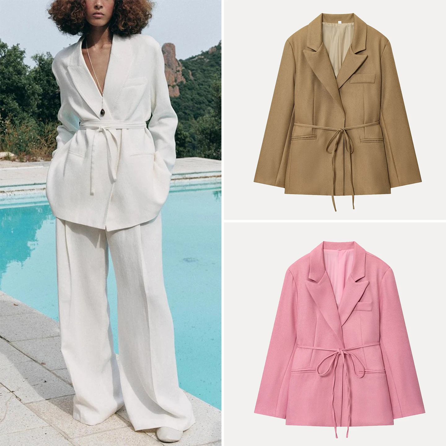 Z Costume en mélange de lin Faion pour femme Jaet Commute Sle Long Sve col classique coupe droite fermeture à bouton unique