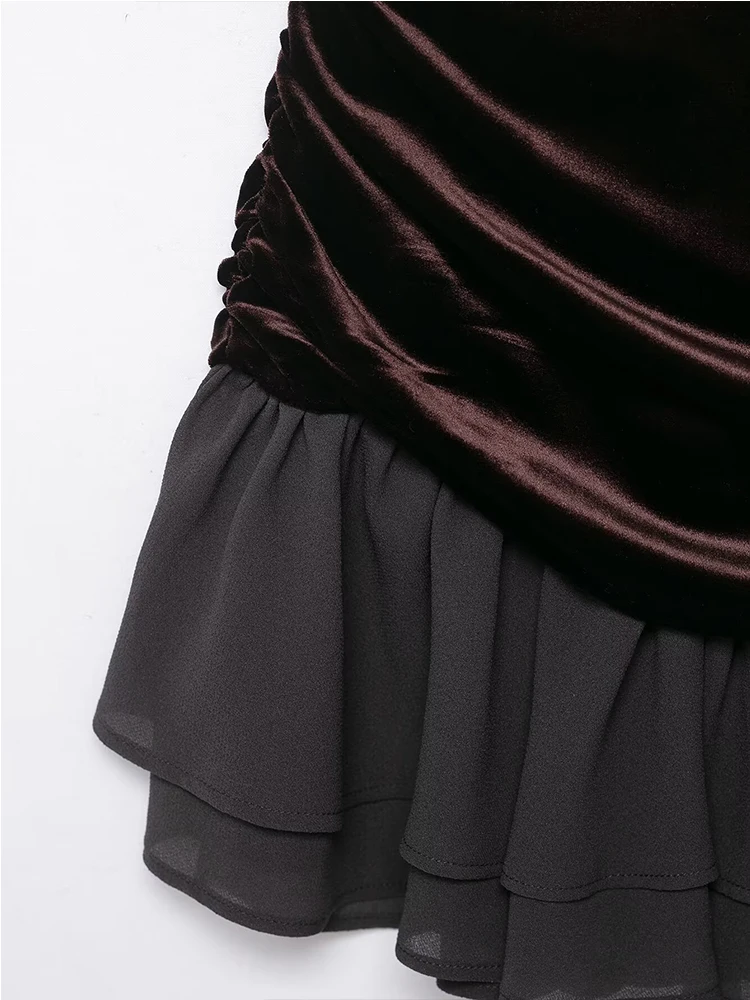 Mulheres lazer vestido 2025 moda feminina mangas curtas cor sólida splice rugas vestidos femininos verão outono elegante vestidos de festa