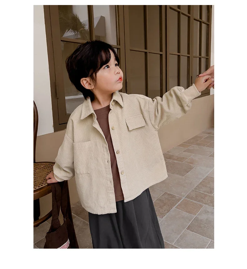 boys shirts autumn clothing children Korean corduroy shirts medium and small children Mori long-sleeved tops spring autumn