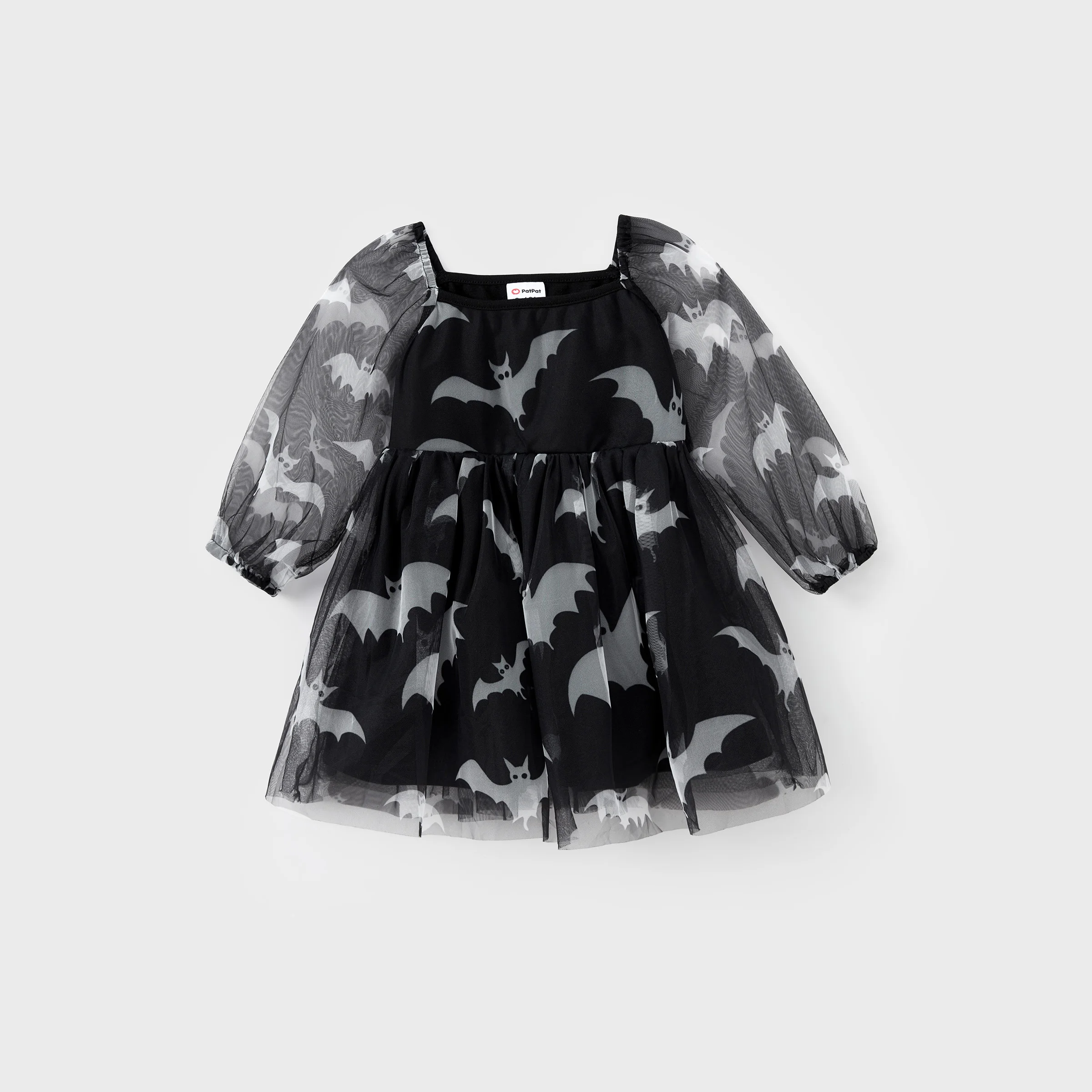 PatPat Halloween Night Family Matching Bat Print Tee or Bat Allover Pattern Half-Sleeve Tulle Dress