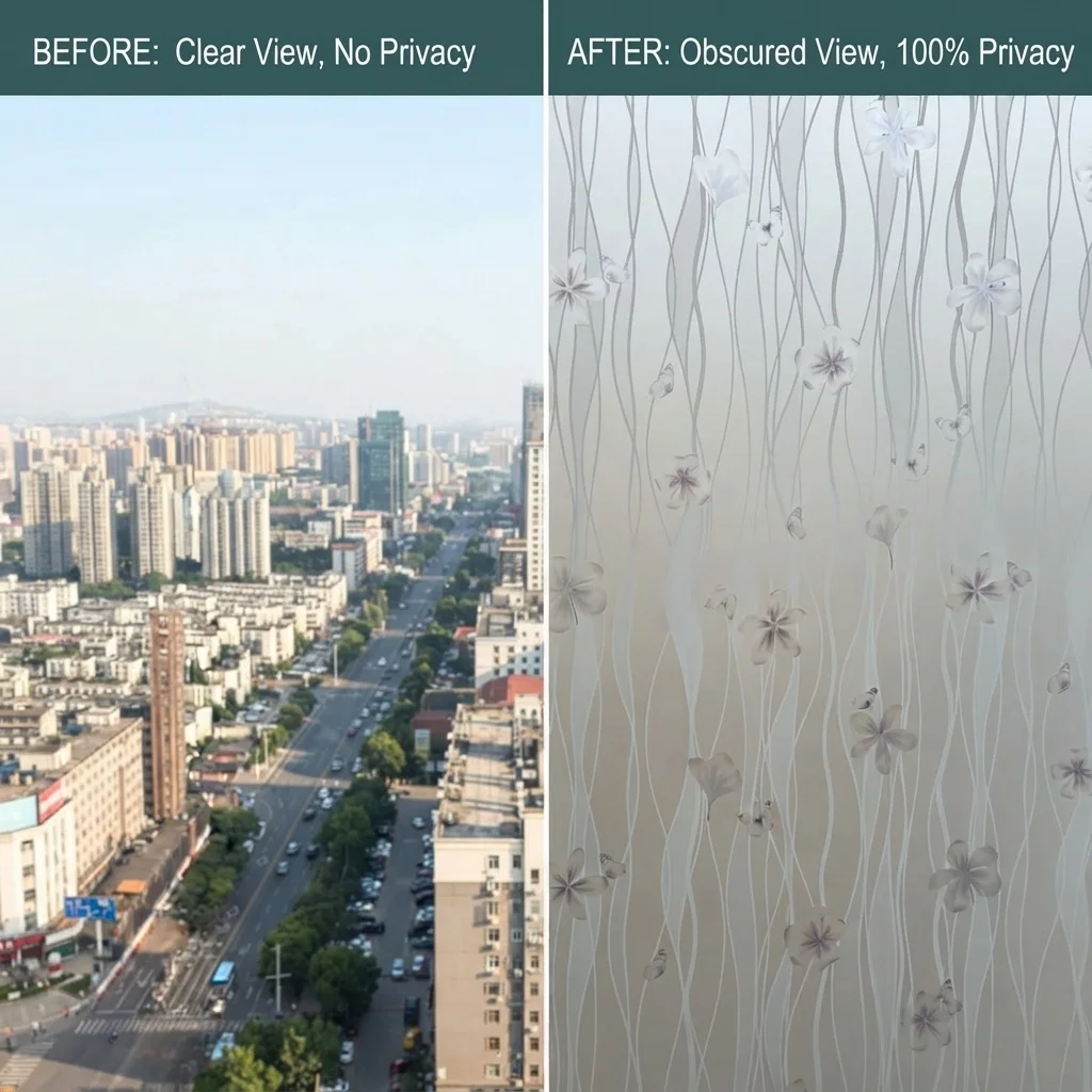 Grey Butterfly Flower Wave Pattern Window Film Self-Adhesive Frosted Privacy Glass Sticker Anti-UV Decorative Home Decor