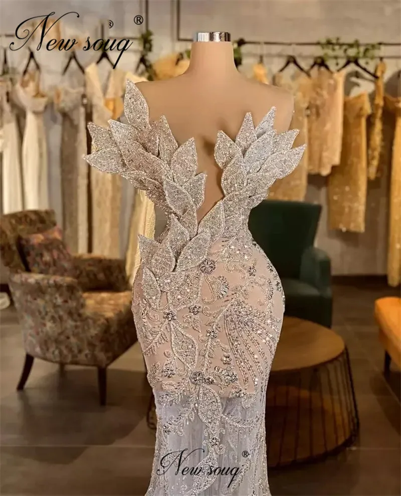 

Modern Dubai Mermaid Long Train Evening Dresses Newest Beading Wedding Party Dress Arabic Couture Prom Gowns Vestidos De Mujer