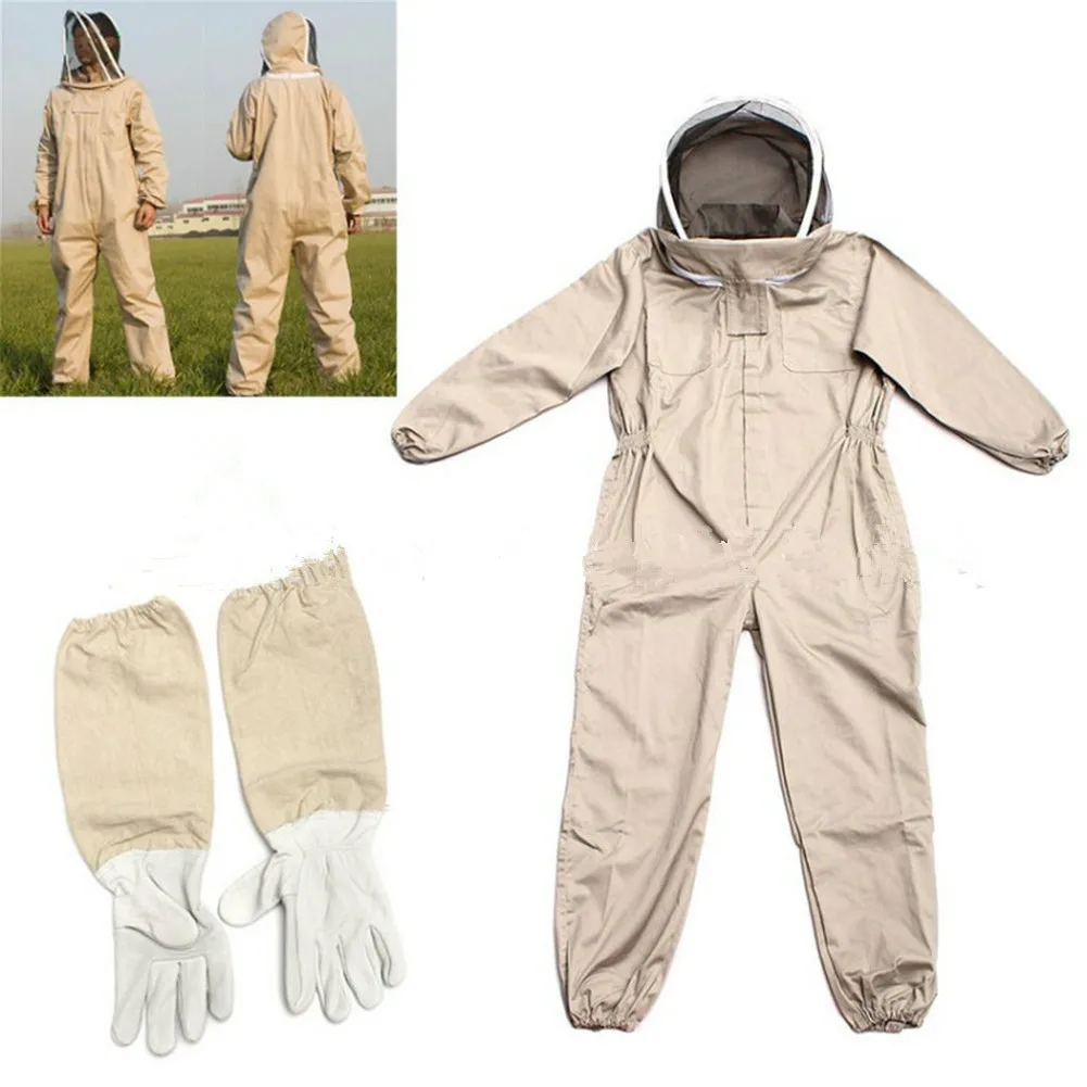 Beekeeping Equipment Thickened Apricot Colored Space Suit One Piece Split Bee Suit White Space Suit and Sheepskin Glove Set