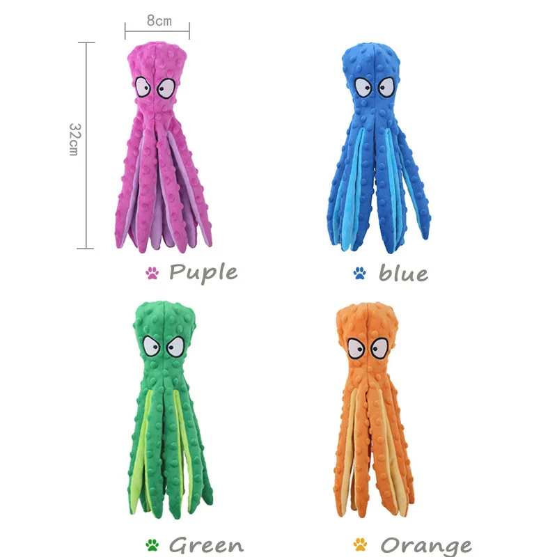 Pet Plush Toy Octopus Shape Dog Puzzle Toys Squeak Toy Bite-resistant Dog Supplies Pet Food Leaker Dog Teeth Cleaning Chew Toys