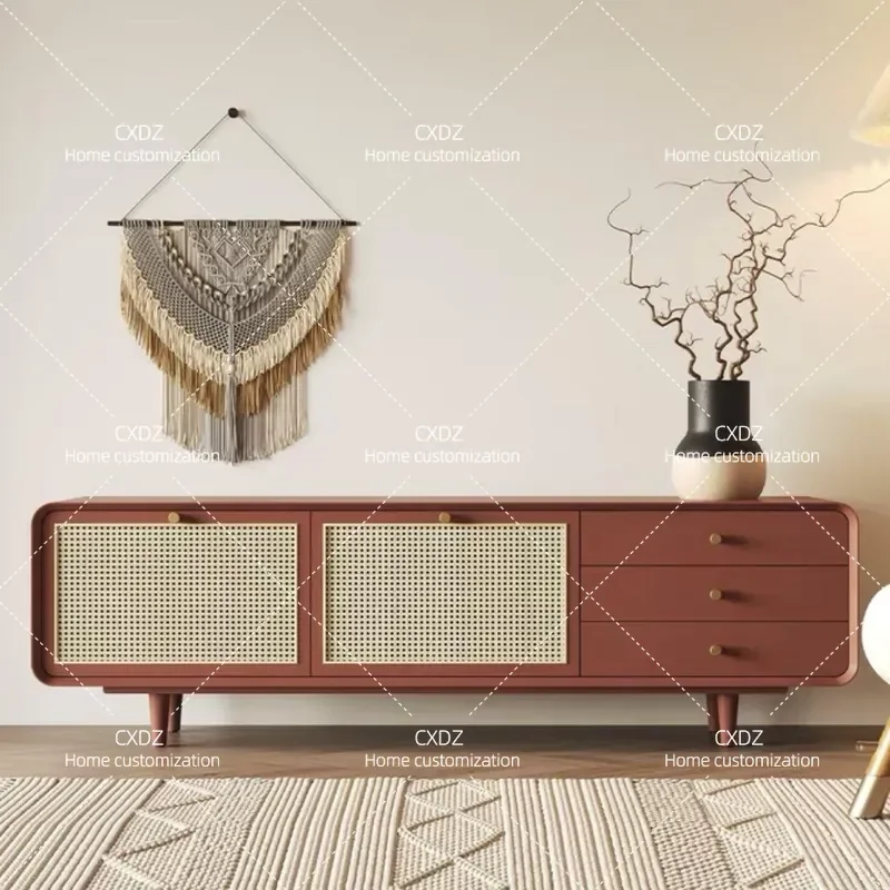 Nordic Style Coffee Table and TV Cabinet Combination Modern Simple Living Room Storage Unit Color Painted Floor Standing