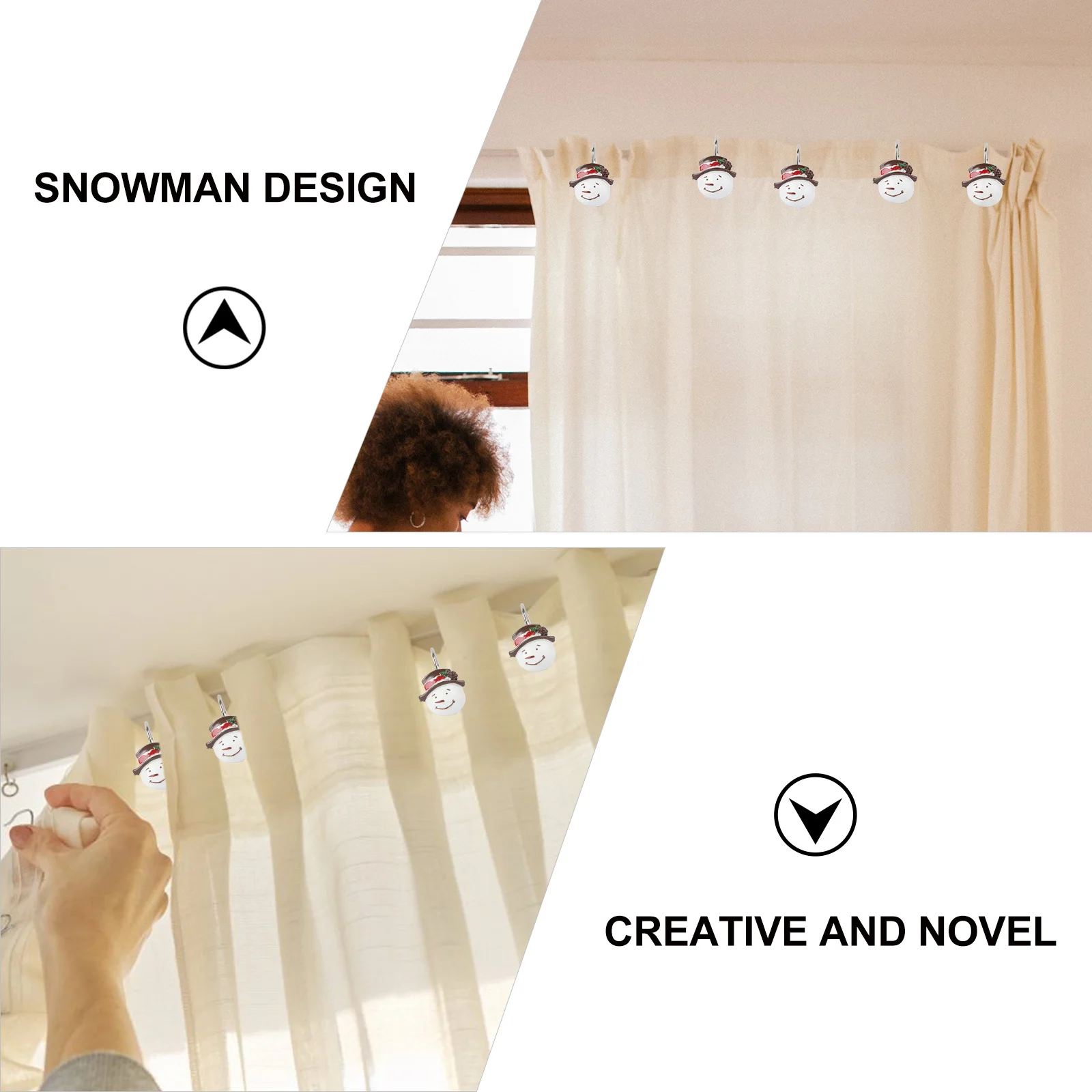 

12 pcs Hooks Snowman Design Xmas Chic Curtain Hook Christmas Shower Hook For Home Xmas Curtain Hanging Organizer