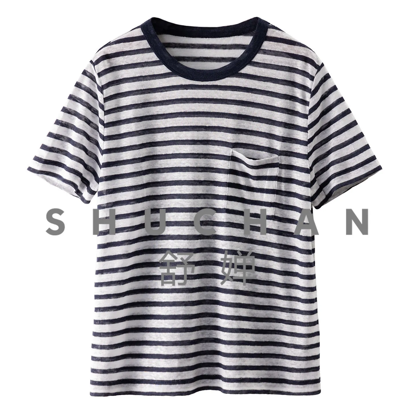 100 Linen, French Cool Retro Contrast Color Striped Crew Neck Short Sleeve T-Shirt Women's 21W0 Blusas Mujer De Moda