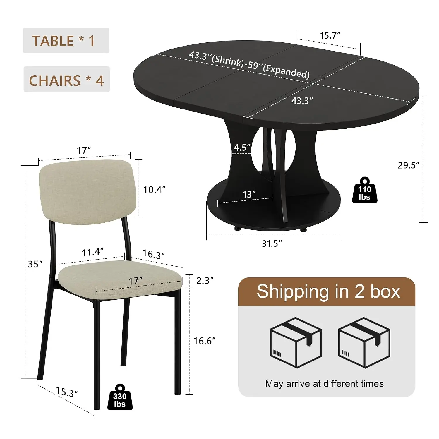 Extendable Dining Table Set 43.3