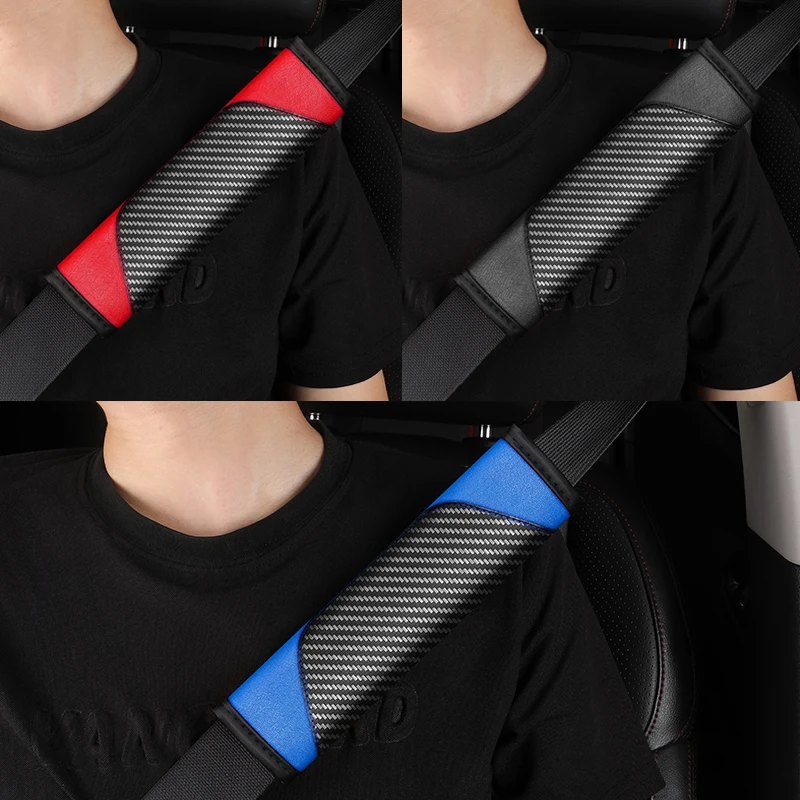 

2PCS Advanced Leather carbon fiber Adjustable Seat Belt Cover Shoulder Strap Cover Car Shoulder Protector Pad Auto Accessories