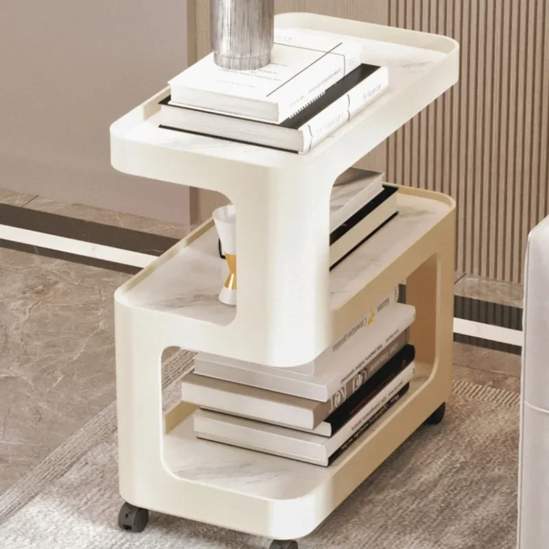 Petite Table de Nuit Ronde en Bois, Design Mignon et Étroit, Commode Blanche