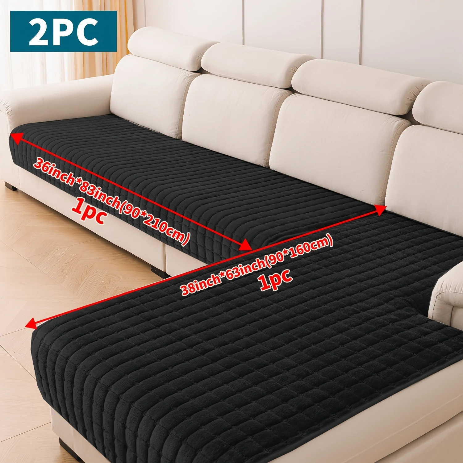 2-teiliges Flanell-Sofakissen, 4- bis 5-Sitzer-Sofabezug, rutschfester Sofa-Gehäuse-Möbelschutz, Heimdekoration, Größe: 90 x 160 cm + 90 x 210 cm