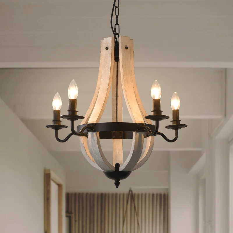 Cross-border exclusive American country wood chandelier dining room living room staircase duplex building villa simple wood