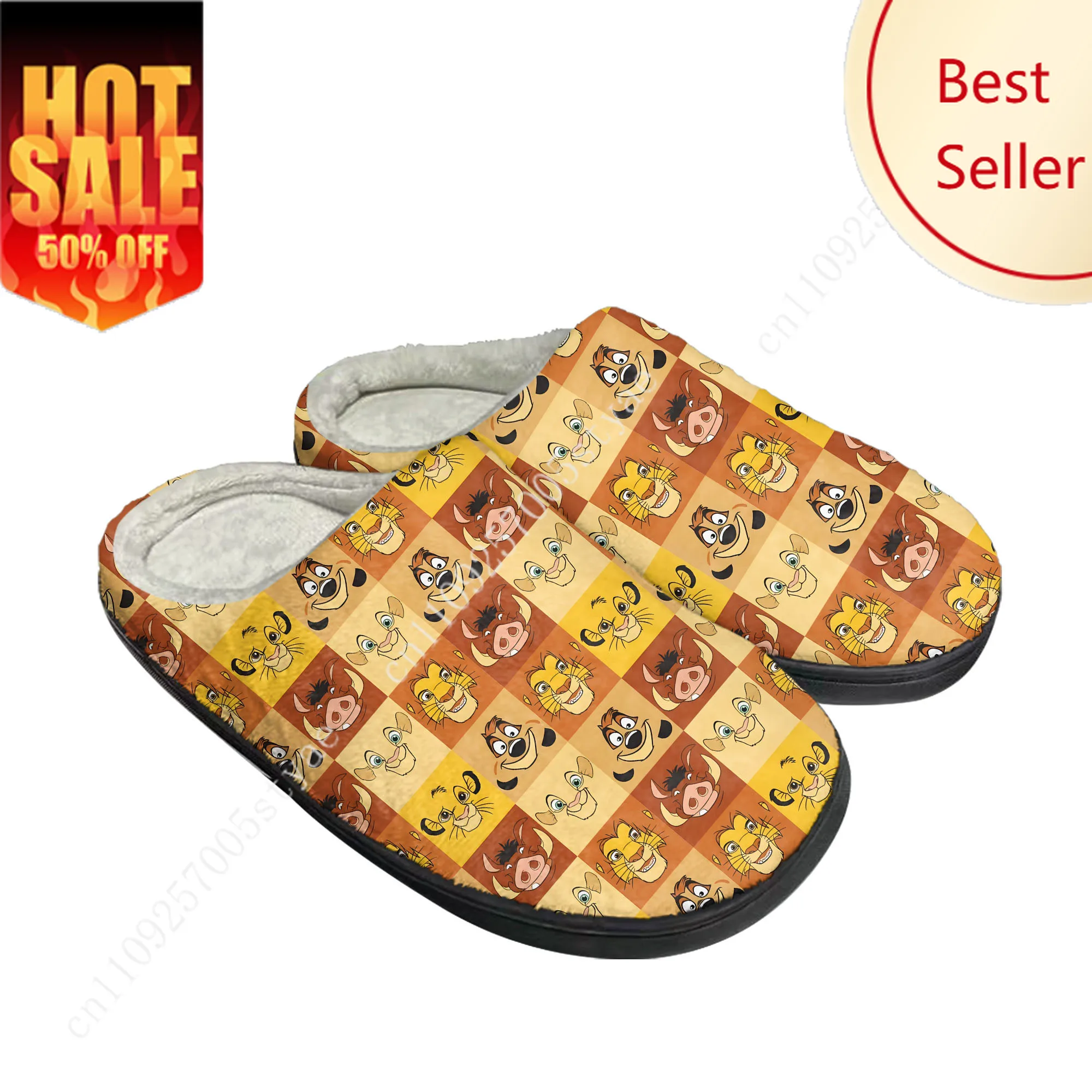 

Simba The Lion King Cotton Slippers Disney Cartoon Decorate Plush Indoor Shoes Design Your Photo Party Holiday Gifts Custom Shoe