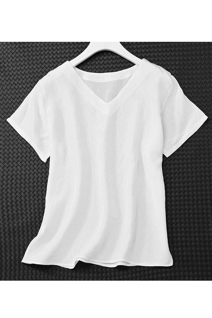 Imagem -06 - Camiseta de Crepe Guanle de Seda de Manga Curta Feminina 100 Natural Versátil Branco Decote em v Simples Básico Verão Novo Elegante 2023