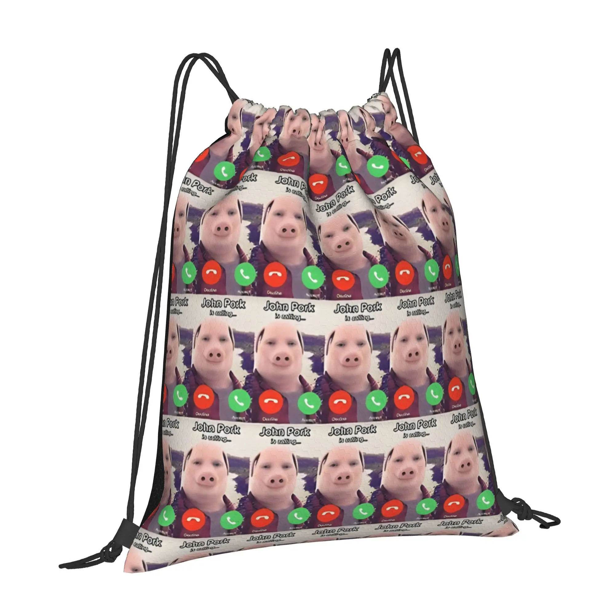 John Pork Is Calling... John Pork Multi-function Pocket Men Women Storage Backpack Teenager Travel Bag Print Drawstring Bags