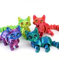 3D Printed Cute Cats Ornaments Tail Joint Movable Cat Model Home Office Desktop Decorations Car Center Control Decoration Gifts