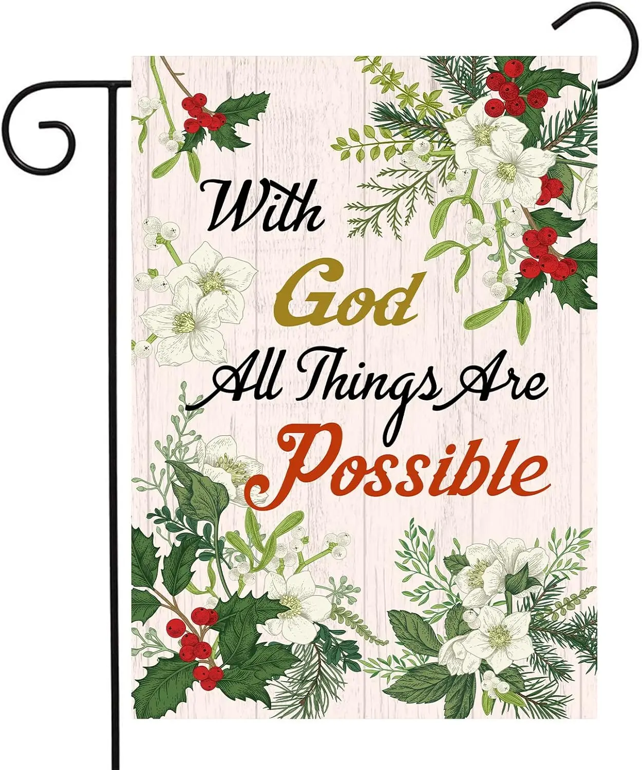 Christian Garden Flag Religious with God All Things are Possible Winter Garden Flags for Outside 12x18 Double Sided Poinsettia C