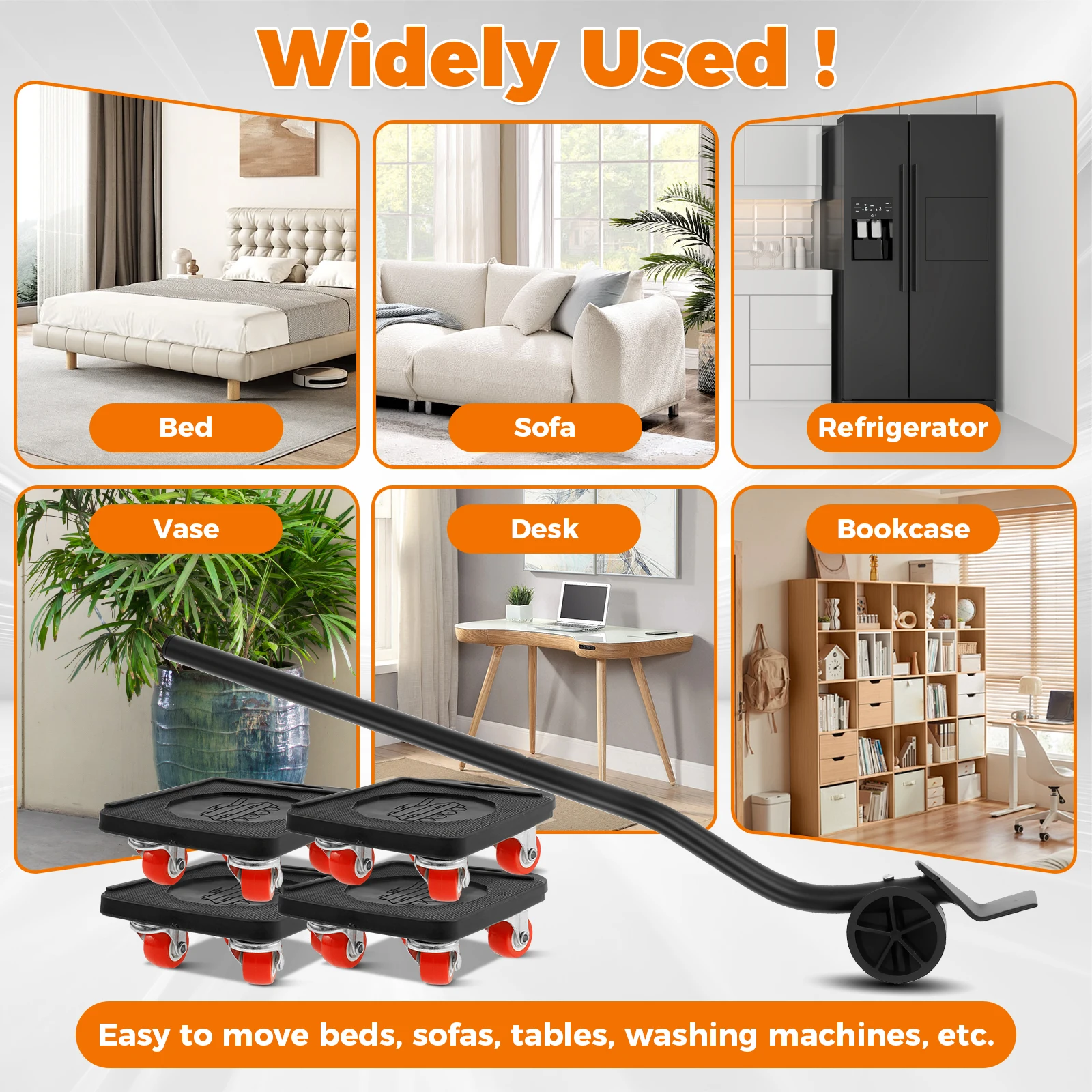 5Pcs Furniture Moving Transport Roller Set Removal Lifting Move Tool Wheel Bar Mover Lifter Moving Heavy Stuff Device Hand Tool