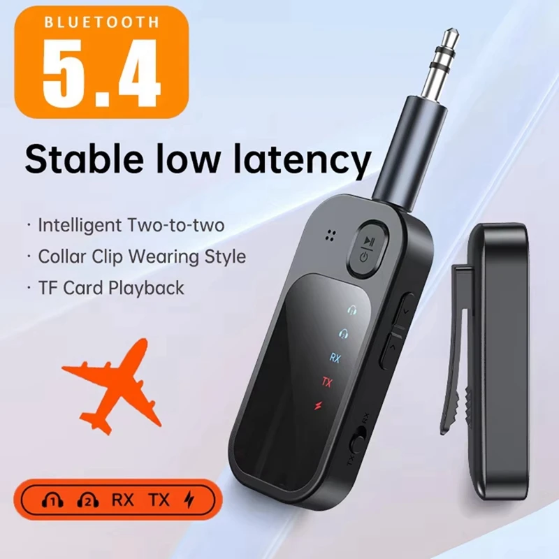 AAAN-Nuovo ricevitore trasmettitore Bluetooth 5.4 per aereo Adattatore Bluetooth wireless 2 in 1 da utilizzare con qualsiasi jack da 3,5 mm sul volo, la TV