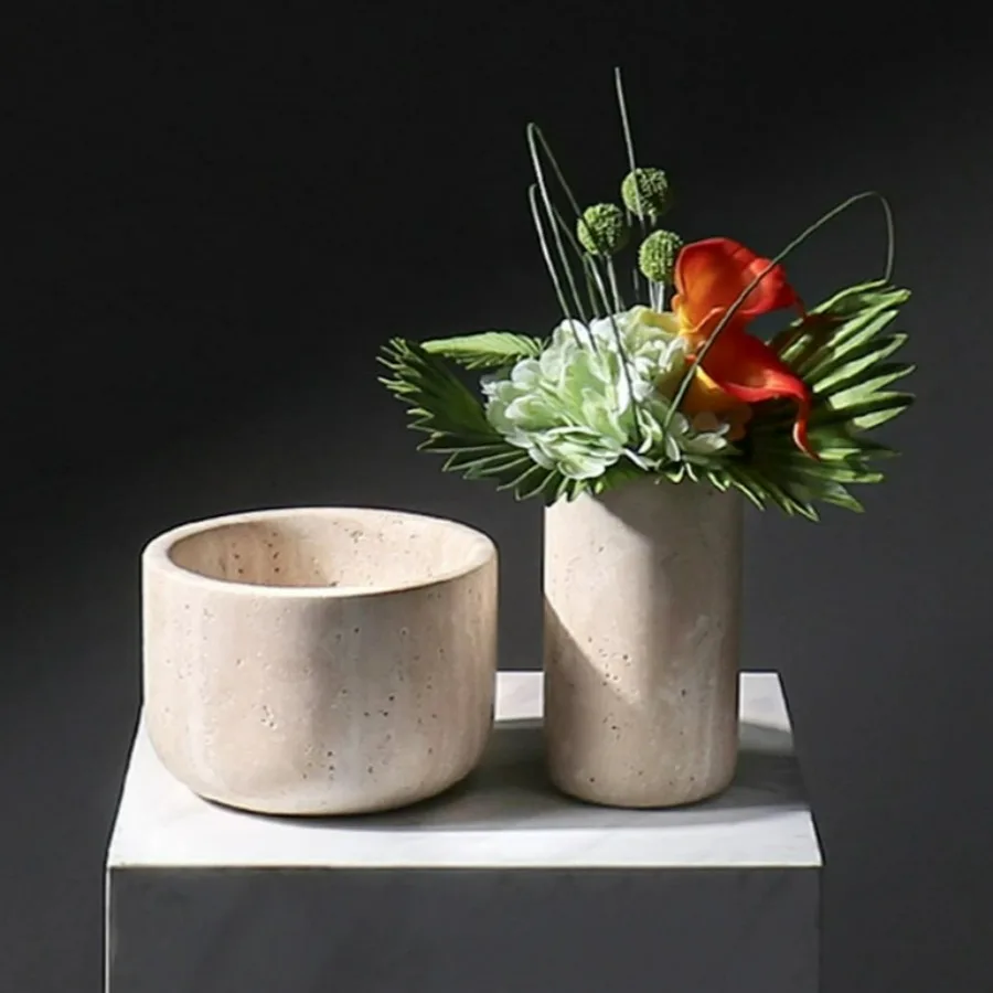 

Luxury Marble Villa Living Room Coffee Table Desktop Vase Ornaments Creative Yellow Travertine Vase Art Ornaments Home Decor